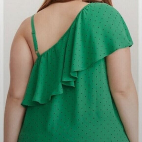 Torrid Polka Dot Georgette One Shoulder Top Green Size 1X Ruffle - Picture 12 of 13